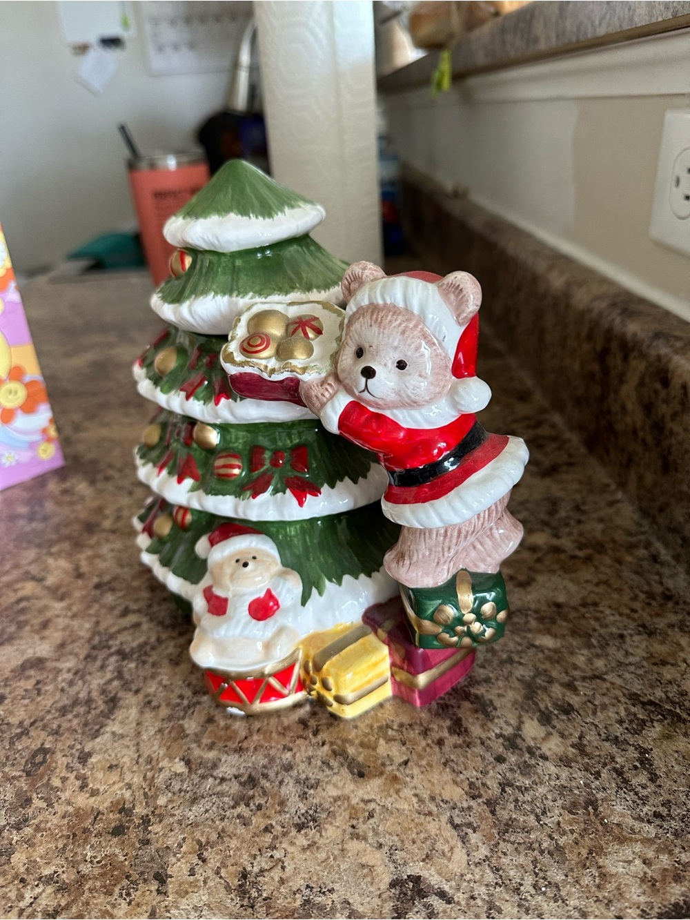 Ceramic Christmas Tree with Santa Bear Figurine